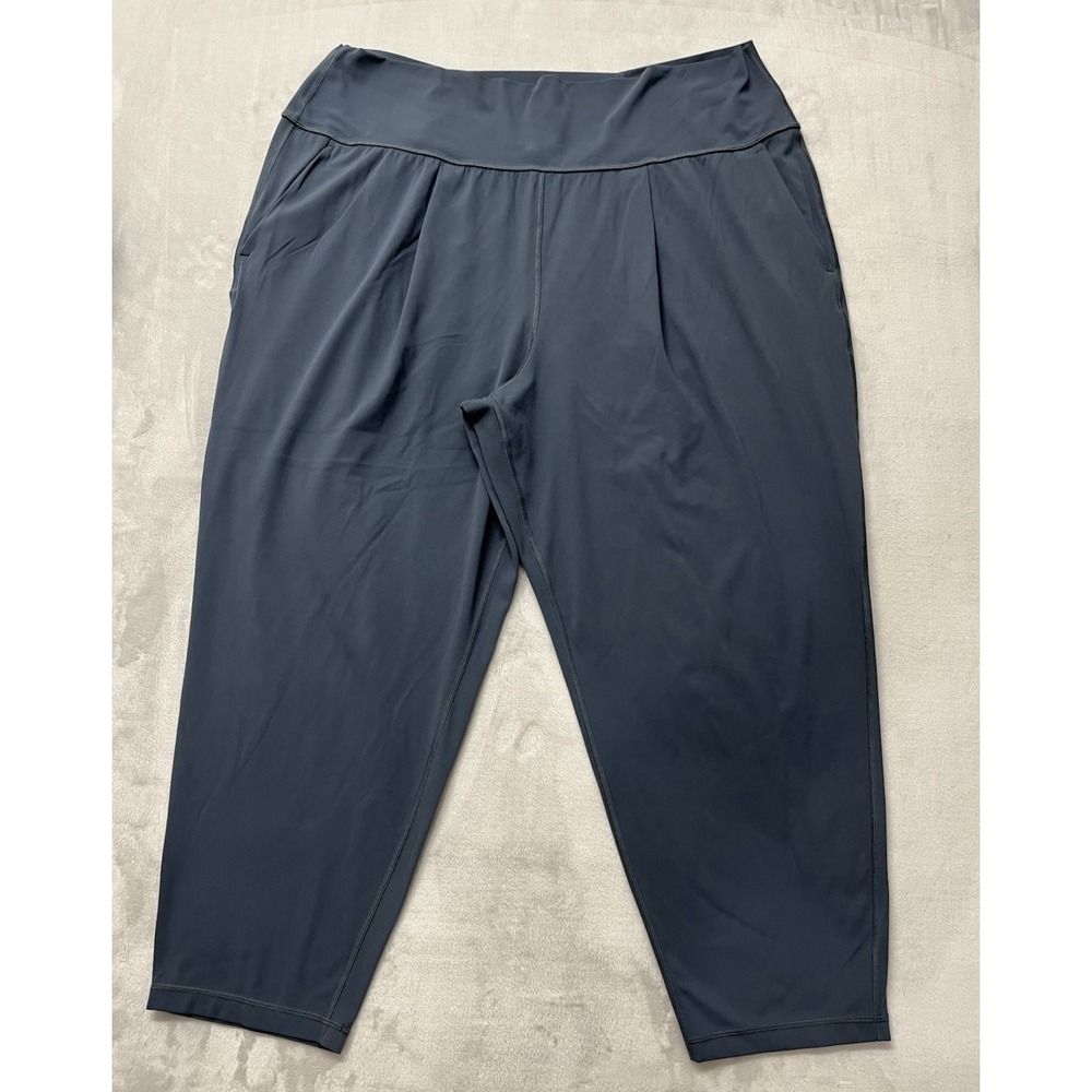 Athleta Elastion Pants Women Two Extra Large Gray High Rise Stretch Pleaded Yoga